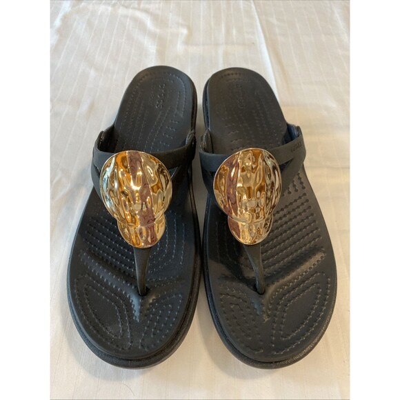 Crocs Womens Dual Comfort Black Wedge Sandals Size W 9 - Picture 1 of 9